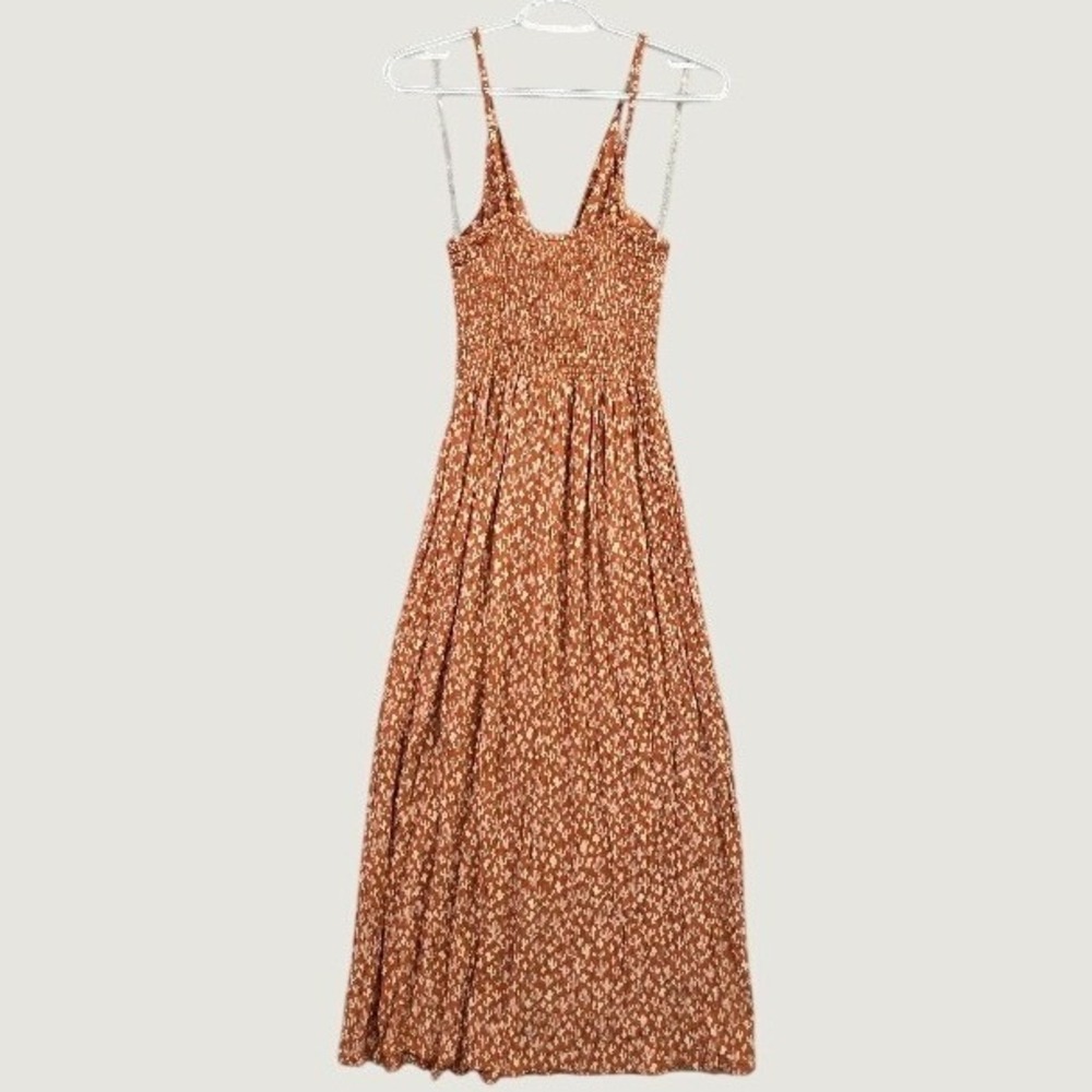 Angie Cactus Print Maxi Dress Women's Medium Rust Twist Front Smocked Boho - Picture 6 of 8